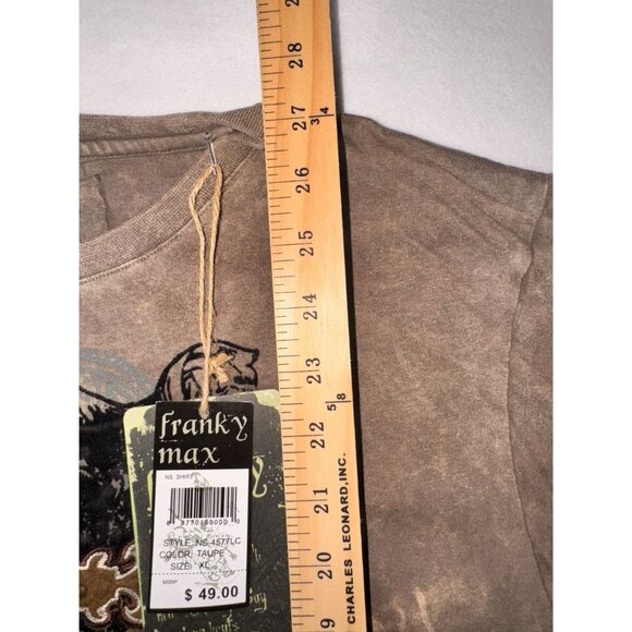Franky Max XL Taupe Long Sleeve Distressed Cross all over Graphic Tee affliction - Picture 5 of 10